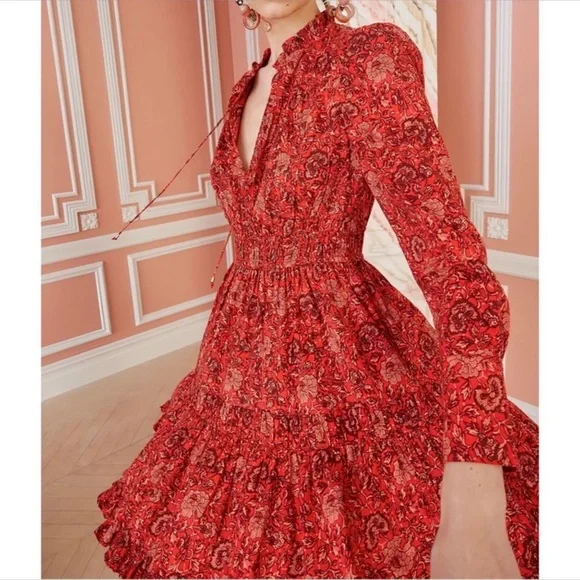 Ulla Johnson Mini Long-Sleeve Ruffle Liv Dress Sz 12 - Picture 3 of 7